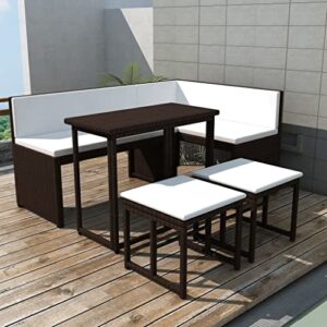 vidaXL Patio Dining Set 5 Pieces Patio Dining Dinner Balcony Backyard Terrace Dinette Table Chair Home House Steel Poly Rattan Brown