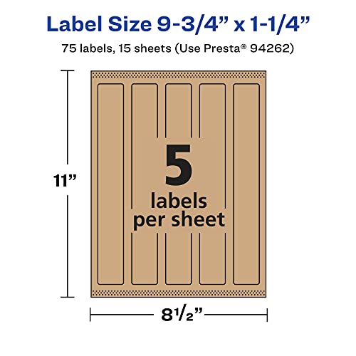 Avery Kraft Brown Rectangle Labels with Sure Feed, 9.75" x 1.25", 75 Kraft Brown Labels, Print-to-The-Edge, Laser/Inkjet Printable Labels