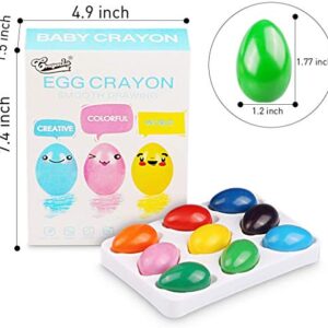 Crayons for Toddlers, Palm Grip Crayons Set 9 Colors Non Toxic Crayons Washable Paint Crayons Stackable Toys for Kids, Baby, Children, Boys and Girls(Egg-Shaped)
