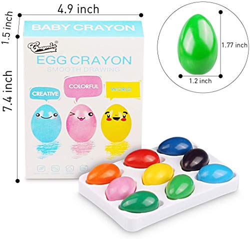 Crayons for Toddlers, Palm Grip Crayons Set 9 Colors Non Toxic Crayons Washable Paint Crayons Stackable Toys for Kids, Baby, Children, Boys and Girls(Egg-Shaped)