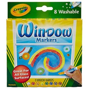 crayola window markers (8 count), washable window markers for kids, works on glass surfaces, fun gifts for kids