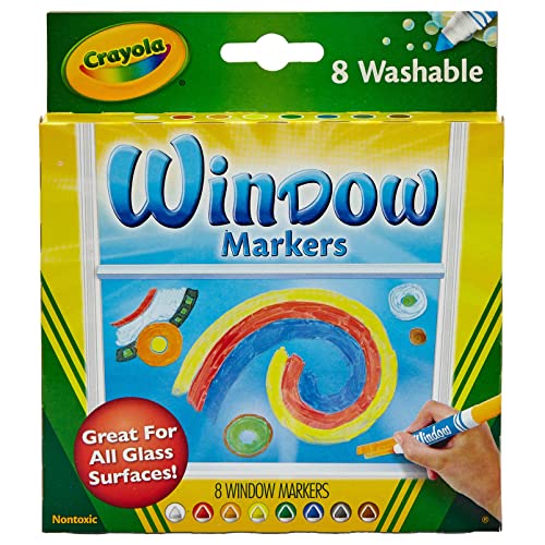 Crayola Window Markers (8 Count), Washable Window Markers for Kids, Works On Glass Surfaces, Fun Gifts for Kids