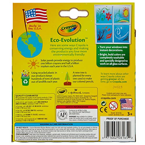 Crayola Window Markers (8 Count), Washable Window Markers for Kids, Works On Glass Surfaces, Fun Gifts for Kids