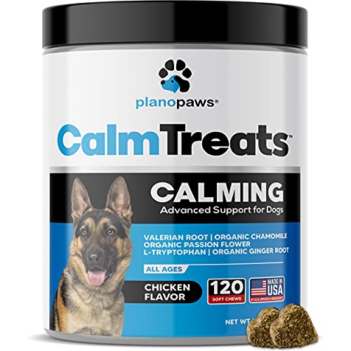 Calm Treats - Safe Calming Treats for Dogs - Dog Anxiety Relief - Natural Calming Aid - Helps with Separation Anxiety - Motion Sickness - Storms - Fireworks - Chewing - Barking - Stress - 120 Count