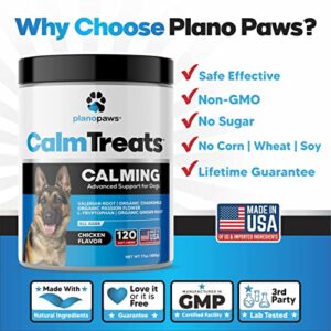 Calm Treats - Safe Calming Treats for Dogs - Dog Anxiety Relief - Natural Calming Aid - Helps with Separation Anxiety - Motion Sickness - Storms - Fireworks - Chewing - Barking - Stress - 120 Count