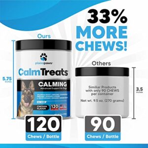 Calm Treats - Safe Calming Treats for Dogs - Dog Anxiety Relief - Natural Calming Aid - Helps with Separation Anxiety - Motion Sickness - Storms - Fireworks - Chewing - Barking - Stress - 120 Count