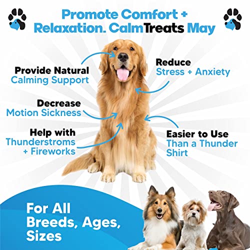 Calm Treats - Safe Calming Treats for Dogs - Dog Anxiety Relief - Natural Calming Aid - Helps with Separation Anxiety - Motion Sickness - Storms - Fireworks - Chewing - Barking - Stress - 120 Count