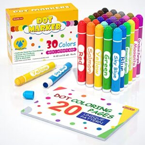 shuttle art dot markers, 30 colors washable dot markers for toddlers with free activity book, bingo daubers supplies for kids preschool children, non toxic water-based dot art markers
