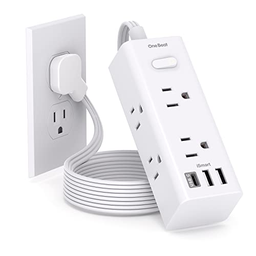 Flat Plug Power Strip, 5Ft Ultra Thin Flat Extension Cord with Multiple Outlets - 6 Outlet 3 USB Ports (1 USB C), Desktop Power Strip with No Surge Protection, Cruise Ship, Dorm Room Travel Essentials