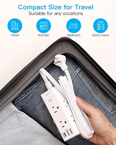 Flat Plug Power Strip, 5Ft Ultra Thin Flat Extension Cord with Multiple Outlets - 6 Outlet 3 USB Ports (1 USB C), Desktop Power Strip with No Surge Protection, Cruise Ship, Dorm Room Travel Essentials