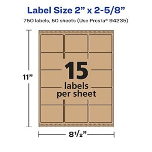 Avery Kraft Brown Rectangle Labels with Sure Feed, 2" x 2-5/8", 750 Kraft Brown Labels, Laser/Inkjet Printable Labels