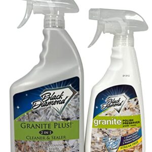 Black Diamond Stoneworks GRANITE PLUS! 2 in 1 Cleaner & Sealer for Granite, Marble, Travertine, Limestone, Ready to Use! (1-Quart) AND Granite Polish Preserver: Wax & Protectant – (1 Pint)