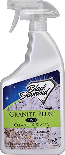 Black Diamond Stoneworks GRANITE PLUS! 2 in 1 Cleaner & Sealer for Granite, Marble, Travertine, Limestone, Ready to Use! (1-Quart) AND Granite Polish Preserver: Wax & Protectant – (1 Pint)