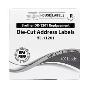 HOUSELABELS Compatible with DK-1201 Replacement Roll for Brother QL Label Printers; 400 Removable Adhesive Address Labels; 1-1/7" x 3-1/2" (29mm*90mm) with 1 Reusable Cartridge - 2 Rolls