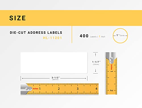 HOUSELABELS Compatible with DK-1201 Replacement Roll for Brother QL Label Printers; 400 Removable Adhesive Address Labels; 1-1/7" x 3-1/2" (29mm*90mm) with 1 Reusable Cartridge - 2 Rolls