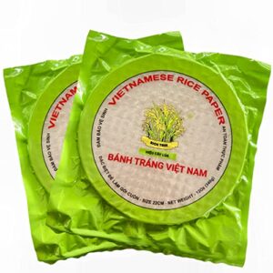 70 sheets of premium organic rice paper wrappers for fresh vietnamese spring-rolls, egg-rolls, lumpia, samosa, dumpling, sushi, crepe; vegan, keto, non-gmo, low carb, gluten-free, 22cm round (2packs)