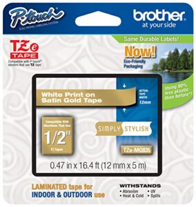 genuine brother 1/2″ (12mm) white on satin gold tze p-touch tape for brother pt-1890, pt1890 label maker