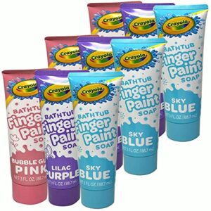 crayola bathtub finger paint soap variety pack for kids, 3 oz. tubes scented colored body wash, assorted colors blue, pink & purple, 9 count