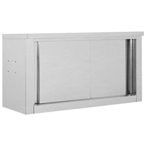 vidaxl kitchen wall cabinet with sliding doors 35.4″x15.7″x19.7″ stainless steel