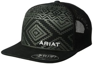 ariat men’s aztec black flat bill cap, one size