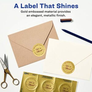 Avery Printable Embossed Foil Round Labels, 2" Diameter, Gold, 96 Customizable Labels (22831)