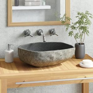 vidaxl basin home indoor decor bathroom washroom powder room sink wash bowl vanity vessel natural stone basin river stone oval 17.7″-20.9″