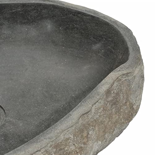 vidaXL Basin Home Indoor Decor Bathroom Washroom Powder Room Sink Wash Bowl Vanity Vessel Natural Stone Basin River Stone Oval 17.7"-20.9"