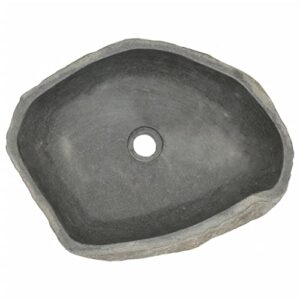 vidaXL Basin Home Indoor Decor Bathroom Washroom Powder Room Sink Wash Bowl Vanity Vessel Natural Stone Basin River Stone Oval 17.7"-20.9"