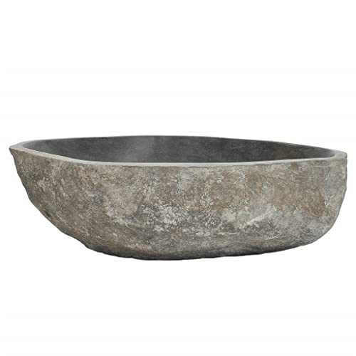 vidaXL Basin Home Indoor Decor Bathroom Washroom Powder Room Sink Wash Bowl Vanity Vessel Natural Stone Basin River Stone Oval 17.7"-20.9"