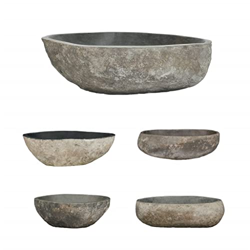 vidaXL Basin Home Indoor Decor Bathroom Washroom Powder Room Sink Wash Bowl Vanity Vessel Natural Stone Basin River Stone Oval 17.7"-20.9"