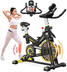 pooboo indoor cycling bike, belt drive indoor exercise bike stationary lcd monitor with ipad mount ＆comfortable seat cushion for home cardio workout cycle bike training