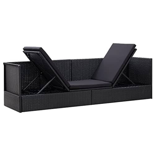 vidaXL Outdoor Sofa with Cushion and Pillow Poly Rattan Black