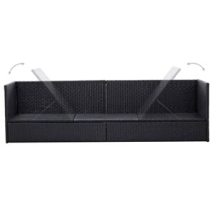 vidaXL Outdoor Sofa with Cushion and Pillow Poly Rattan Black