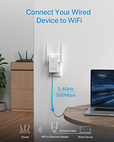 BrosTrend Universal WiFi to Ethernet Adapter, 300Mbps on 2.4GHz, WiFi to Wired Converter Wireless Bridge with RJ45 Port for Printer, Smart TV, Blu-Ray Player, etc, Connect a Wired Device to Wi-Fi