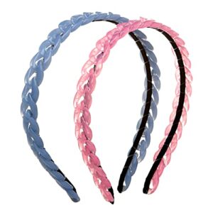 black diamond skinny chain link headband 2 set (happy pink & blue)