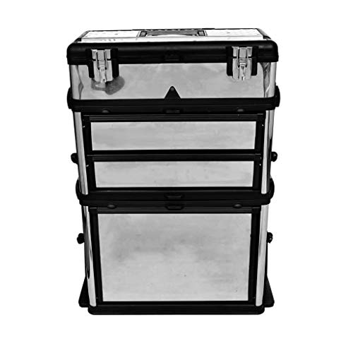 vidaXL 3-Part Rolling Tool Box with 2 Wheels Storage Cabinet Storage Boxes Traditional Handy Toolbox Large Pull-handle Durable Silver