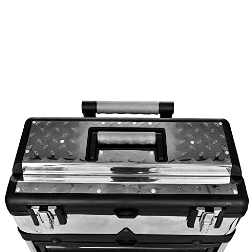 vidaXL 3-Part Rolling Tool Box with 2 Wheels Storage Cabinet Storage Boxes Traditional Handy Toolbox Large Pull-handle Durable Silver