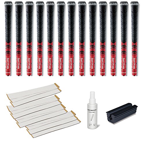 Golf Pride New Decade Multicompound (MCC) Midsize Red - 13 pc Golf Grip Kit (with Tape, Solvent, Vise clamp)