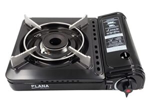 plana. portable gas stove with carrying case, 9,000 btu for camping, picnics, hiking, fishing, bbq