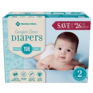 member’s mark comfort care baby diapers 2-196 ct. 12-18 lbs. a1