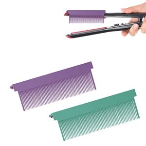 barber straightening comb attachment for hair – hair straightener comb, hair straightening comb attaches to flat iron for low and high temperature, styling comb for hair stylist tool (blue & purple)