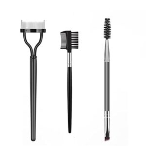 2023 newest steel brow brush comb、 eyelash comb curlers 、 double-ended eyebrow brush and makeup grooming cosmetic brushes tool eyelash separator mascara applicator(3 pieces set)