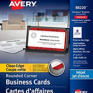 Avery Clean Edge Printable Business Cards with Sure Feed Technology, Rounded Corners, 2" x 3.5", White, 160 Blank Cards for Inkjet Printers (88220)