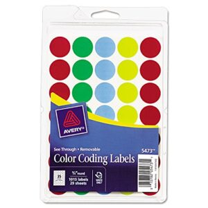 avery 05473 removable see-thru dots, 3/4-inch round, assorted colors, 1015/pack