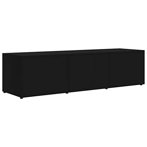 vidaXL TV Cabinet Wooden Cabinet Drawer Chest TV Bench Console Hi-Fi Stereo Stand Storage Home Indoor Living Room Furniture Black Engineered Wood