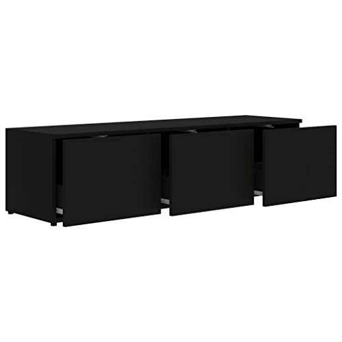 vidaXL TV Cabinet Wooden Cabinet Drawer Chest TV Bench Console Hi-Fi Stereo Stand Storage Home Indoor Living Room Furniture Black Engineered Wood