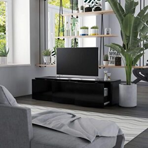 vidaXL TV Cabinet Wooden Cabinet Drawer Chest TV Bench Console Hi-Fi Stereo Stand Storage Home Indoor Living Room Furniture Black Engineered Wood