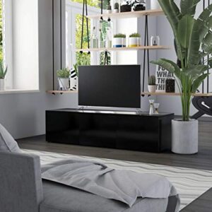 vidaXL TV Cabinet Wooden Cabinet Drawer Chest TV Bench Console Hi-Fi Stereo Stand Storage Home Indoor Living Room Furniture Black Engineered Wood