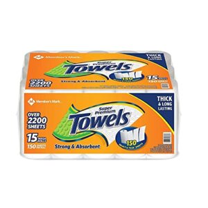 member’s mark super premium paper towels (15 rolls, 150 sheets per roll)