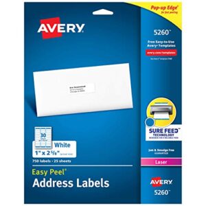 address labels with sure feed for laser printers, 1″ x 2-5/8″, 750 labels – 1
